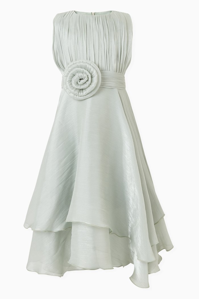 

Ruched Flower-embellished Dress, Green