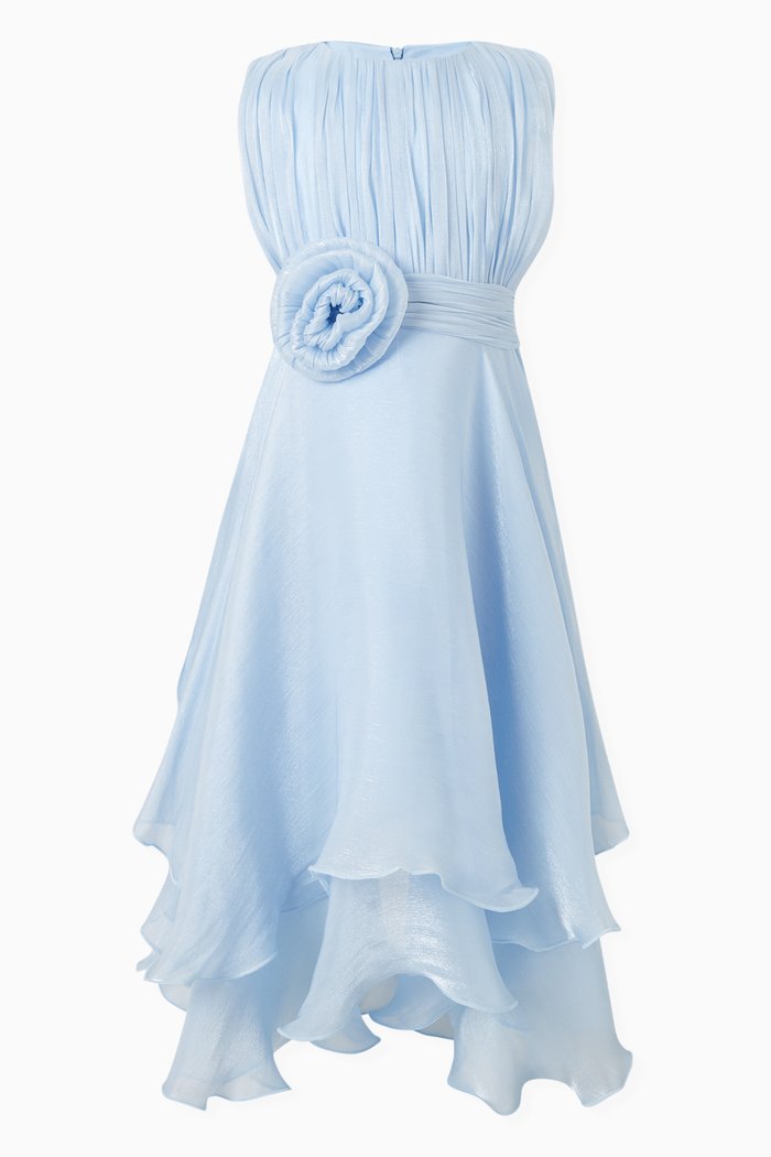 

Ruched Flower-embellished Dress, Blue