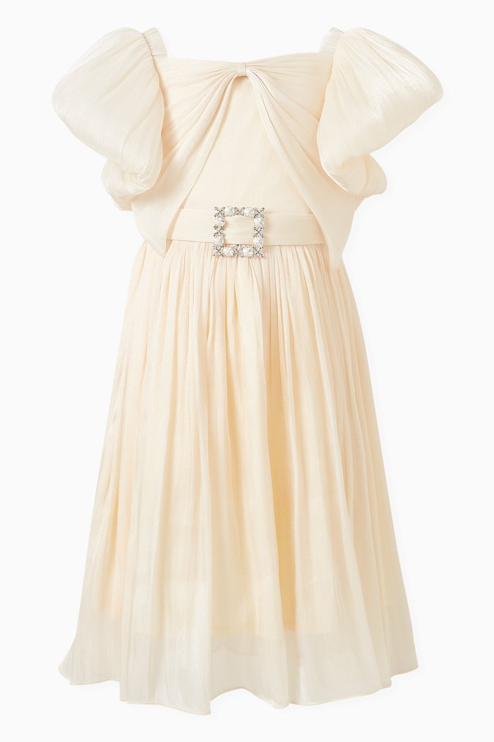 

Embellished Short-sleeve Dress, Neutral