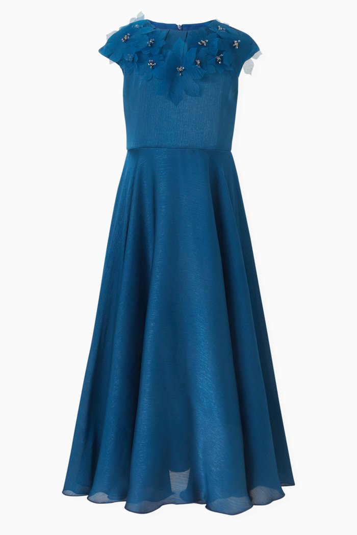 Embellished Cap-sleeve Dress, Blue