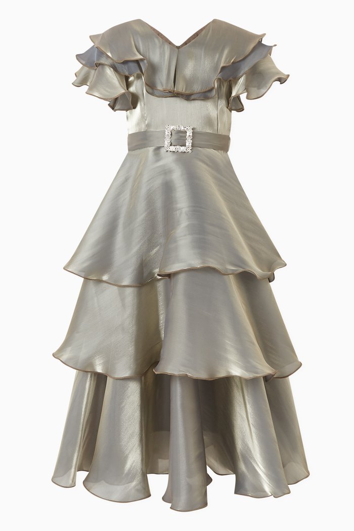 

Embellished Tiered Dress, Grey