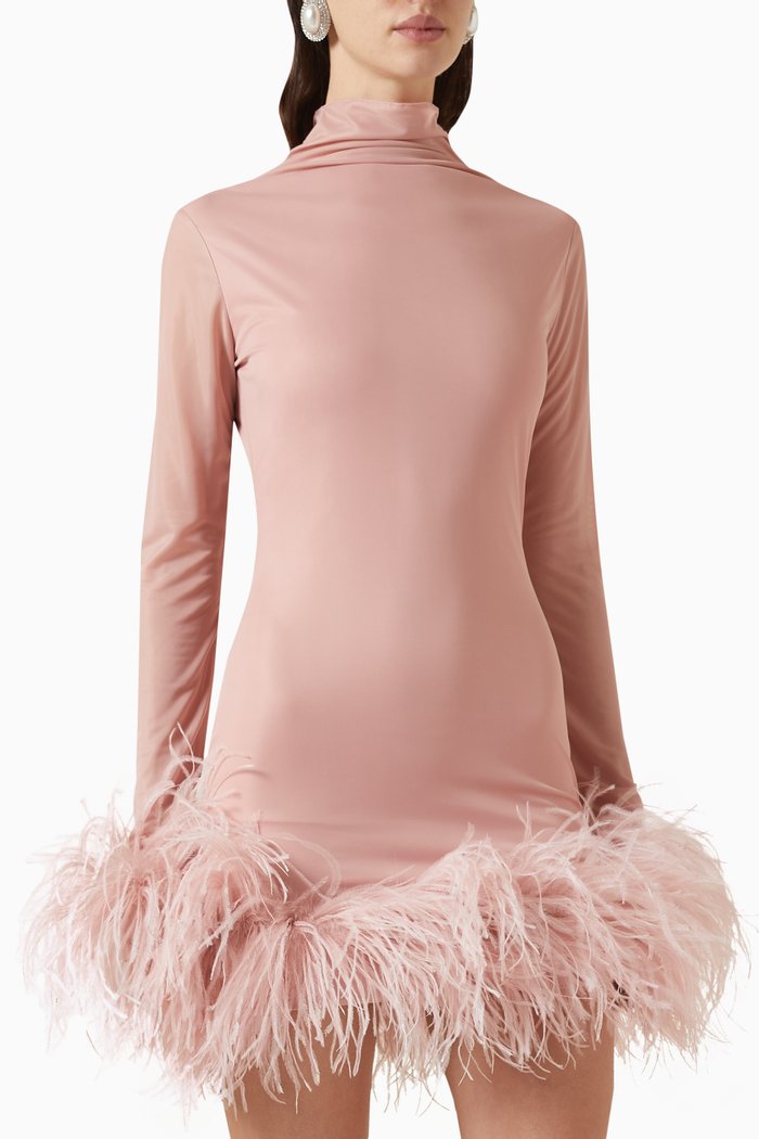 

Luna Feather-trim Mini Dress in Jersey, Purple