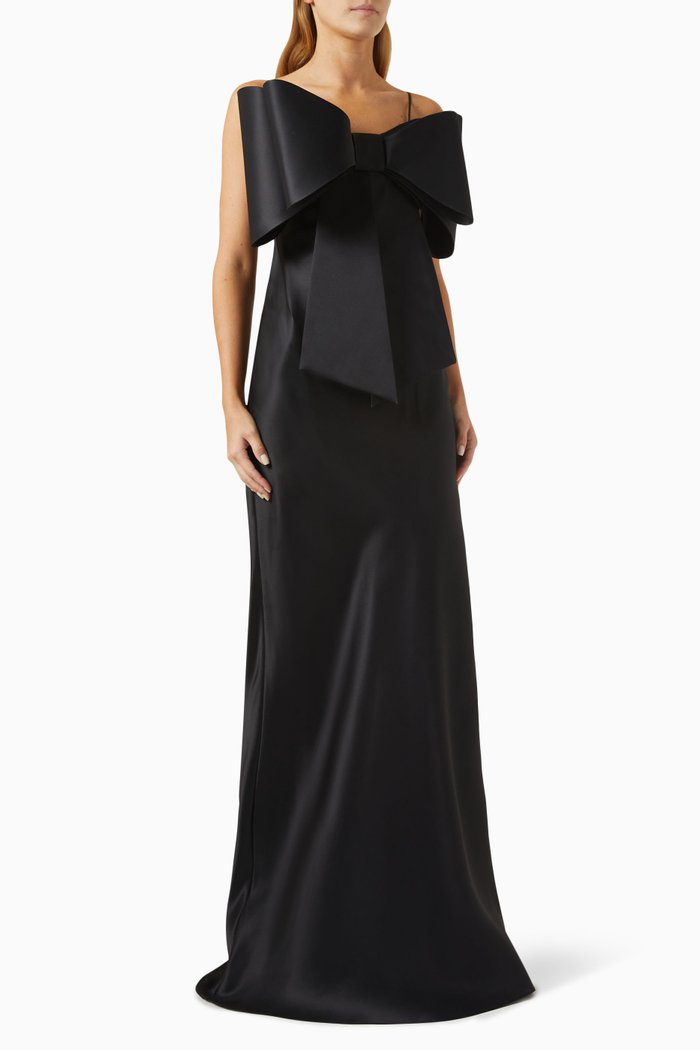 

Bow Maxi Dress in Satin, Black