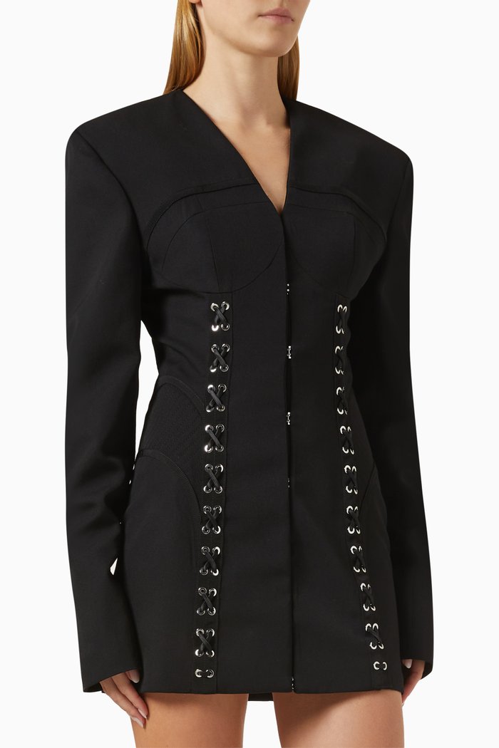 

Corset-detail Blazer Mini Dress in Wool, Black