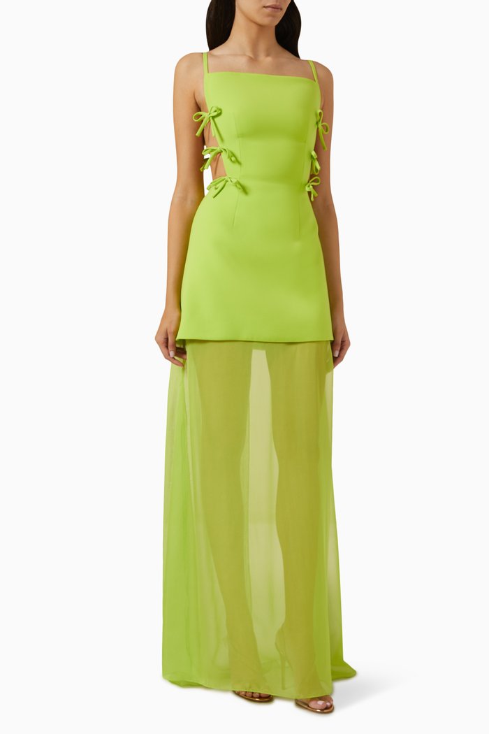 

Lace-up Maxi Dress in Georgette, Green