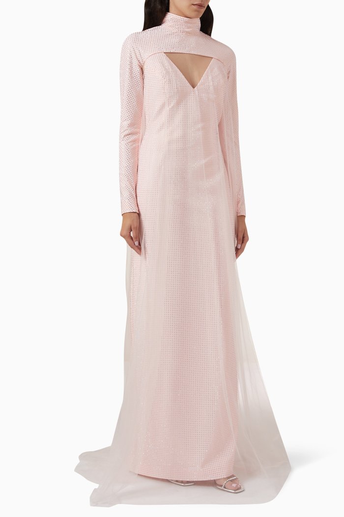 

Detachable High-neck Rhinestone Maxi Dress, Pink