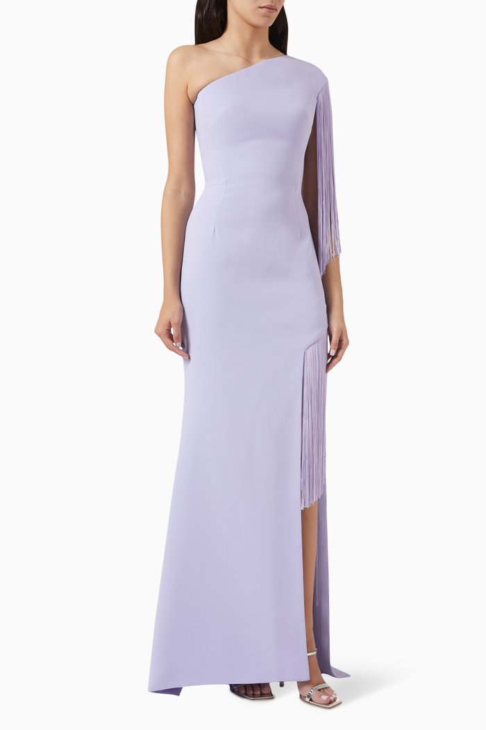 

Fringed One-shoulder Maxi Dress, Purple