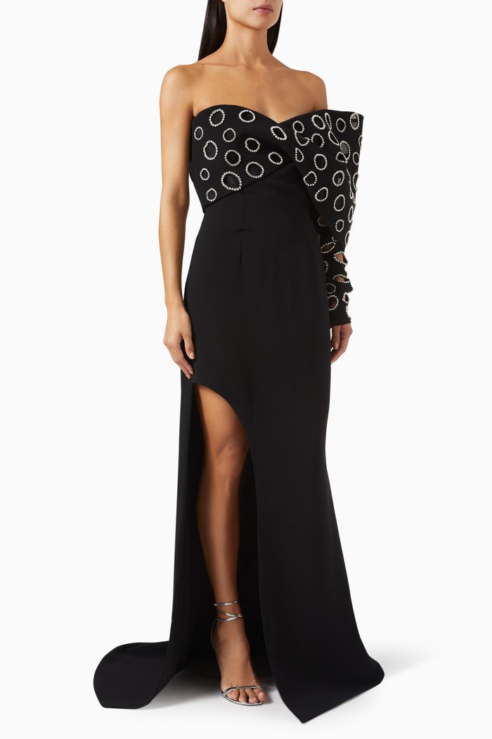 

Embellished Half-bow Gown, Black