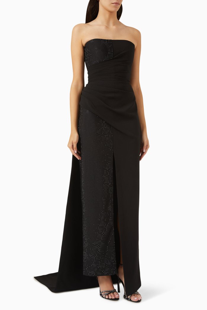 

Rhinestone-embellished Strapless Maxi Dress, Black
