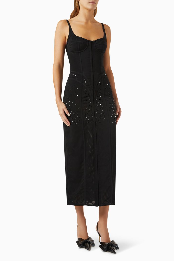 

Strass-embellished Midi Dress, Black