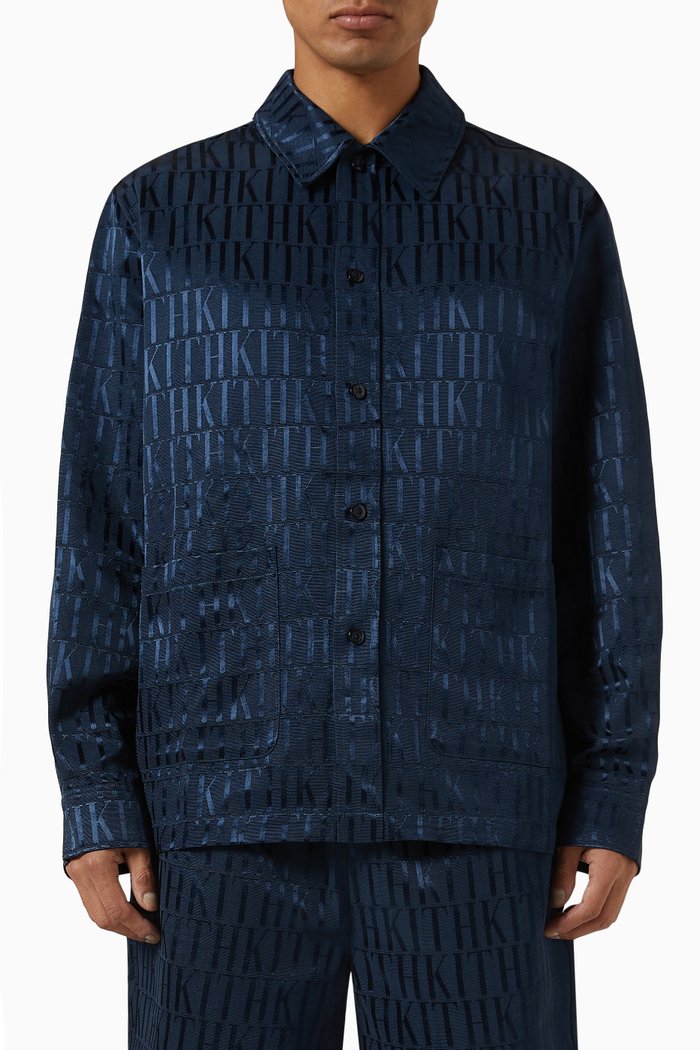 Boxy Overshirt in Jacquard Faille, Blue