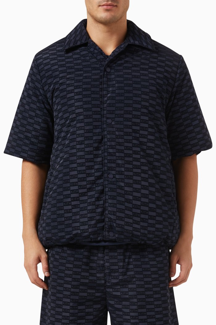 

Devon Monogram Puffed Shirt in Flocked-fabric, Blue