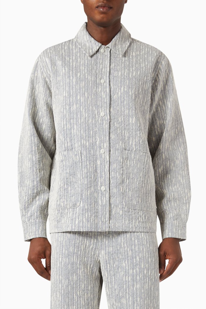 

Boxy Collared Overshirt in Slub Boucle, Blue