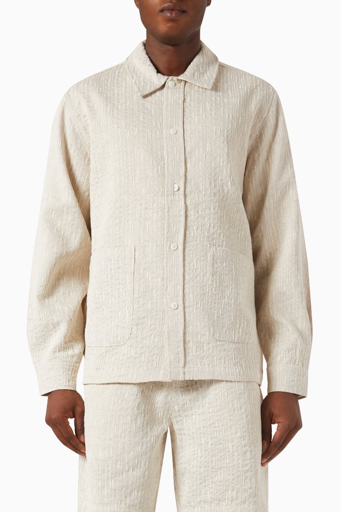 

Boxy Collared Overshirt in Slub Boucle, Neutral