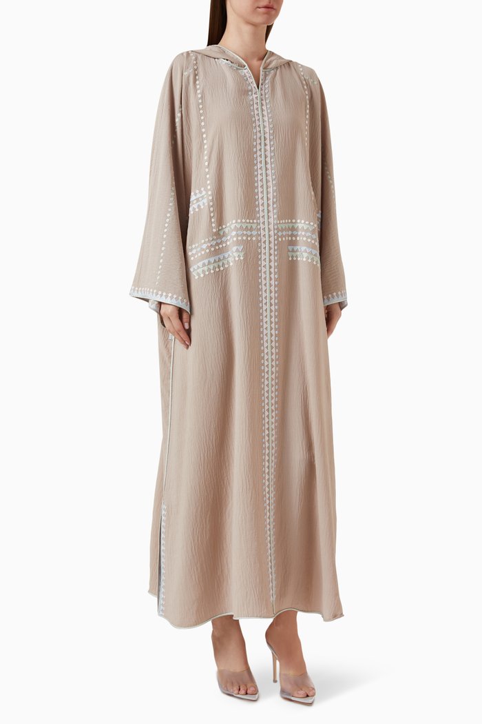 

Embroidered Hooded Kaftan, Neutral