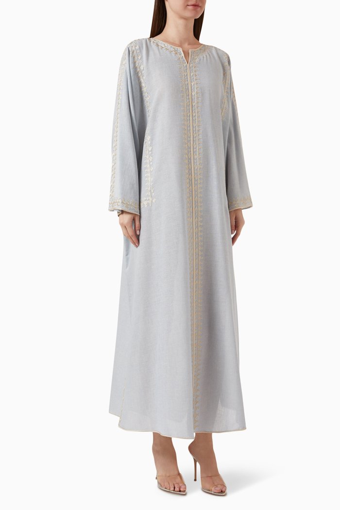 

Embroidered Long-sleeve Kaftan, Grey
