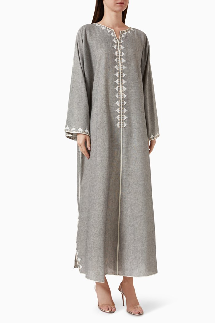 

Embroidered Long-sleeve Kaftan, Grey