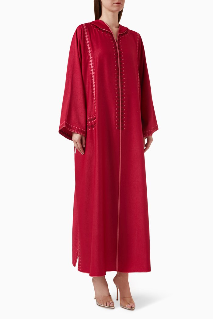 

Embroidered Hooded Kaftan, Red