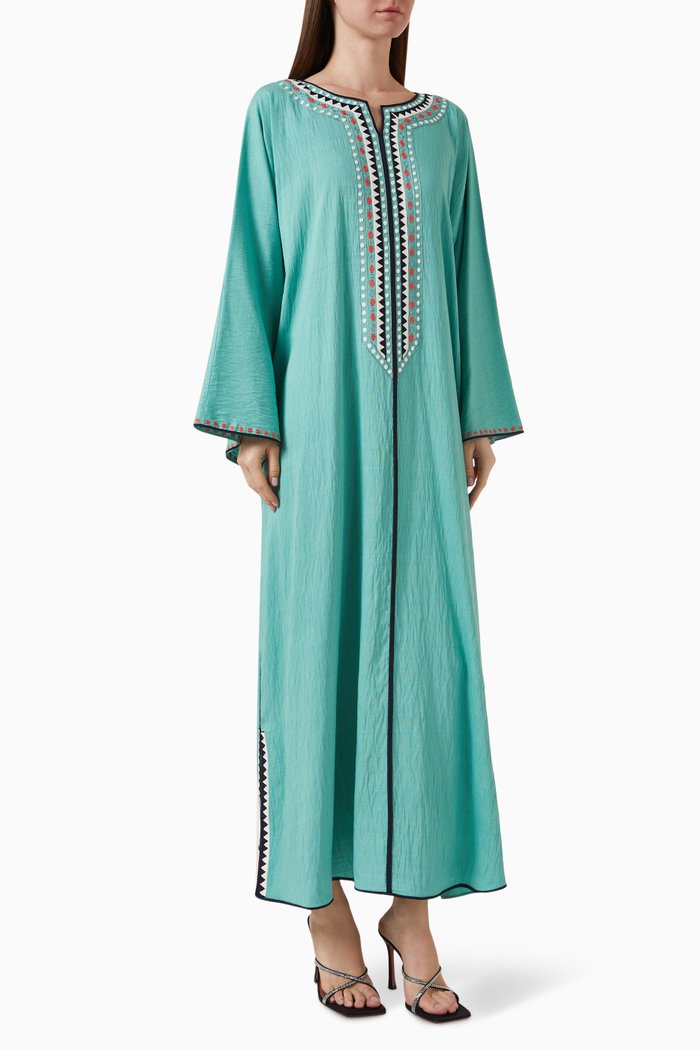 

Embroidered Long-sleeve Kaftan, Green