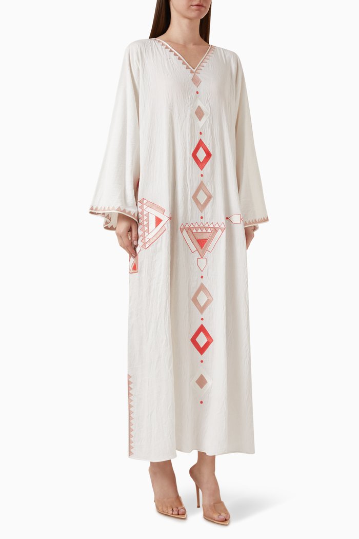 

Geometric Embroidered Kaftan, White