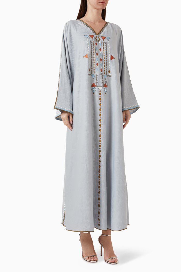 

Geometric Embroidered Kaftan, Blue