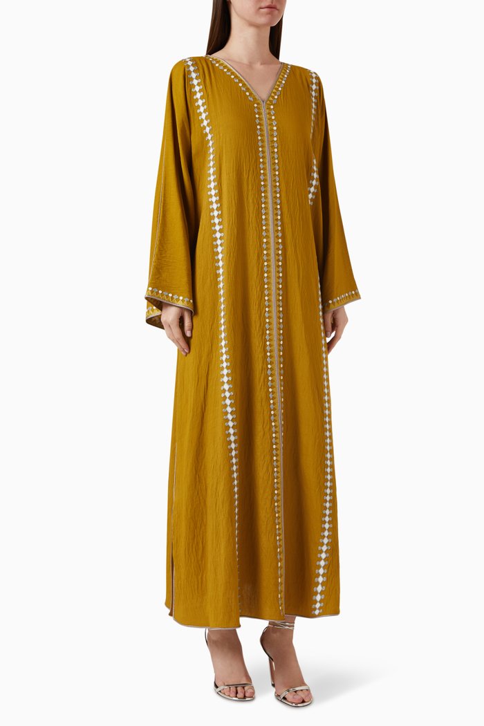 

Embroidered Trim Kaftan, Brown