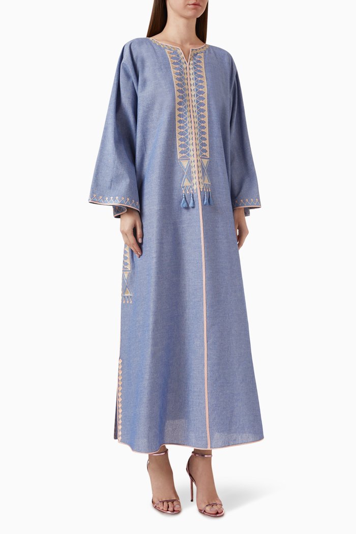 

Geometric Embroidered Tassel Kaftan, Blue