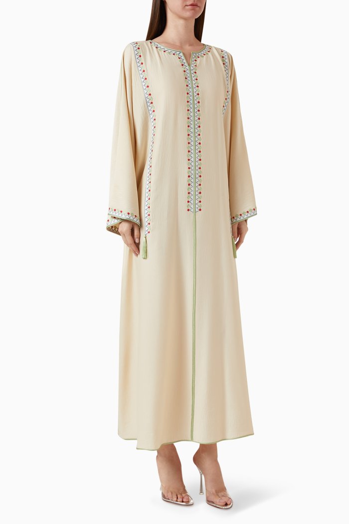 

Embroidered Trim Kaftan, Neutral