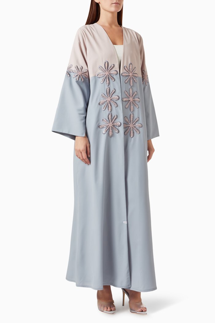 

Floral Embroidered Abaya in Silk, Multicolour