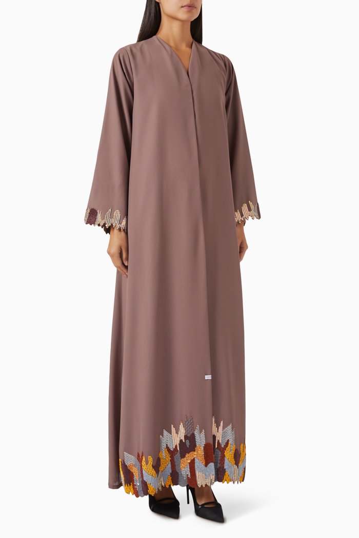 Arabic-style Embellished Abaya in Silk, Brown