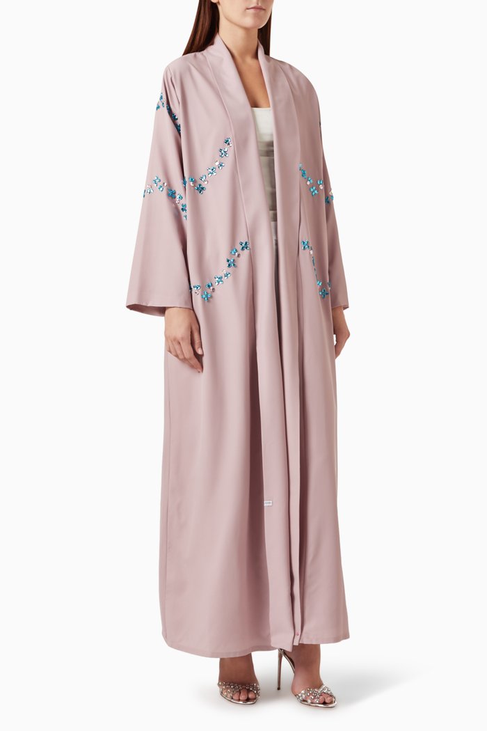 

Mix Crystal-embellished Abaya in Silk, Pink