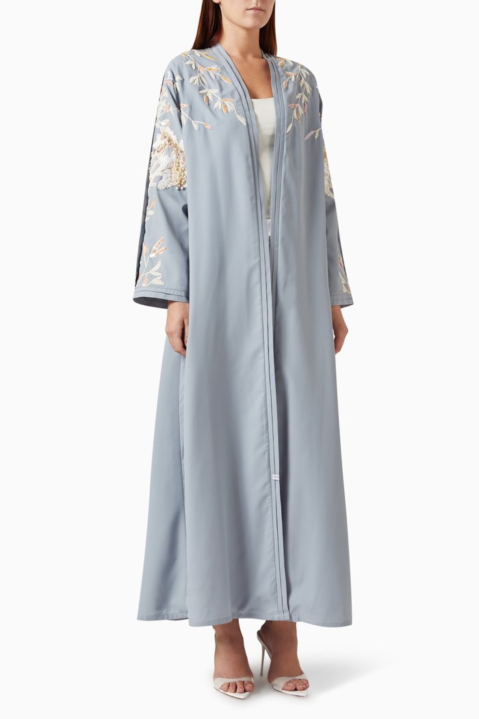 

Floral Embellished Abaya in Silk-tulle, Grey