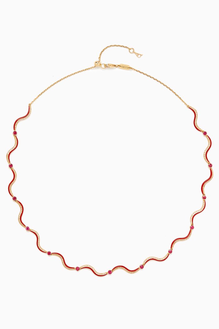 

Tidal Wave Enamel & Diamond Necklace in 18kt Yellow Gold, Red