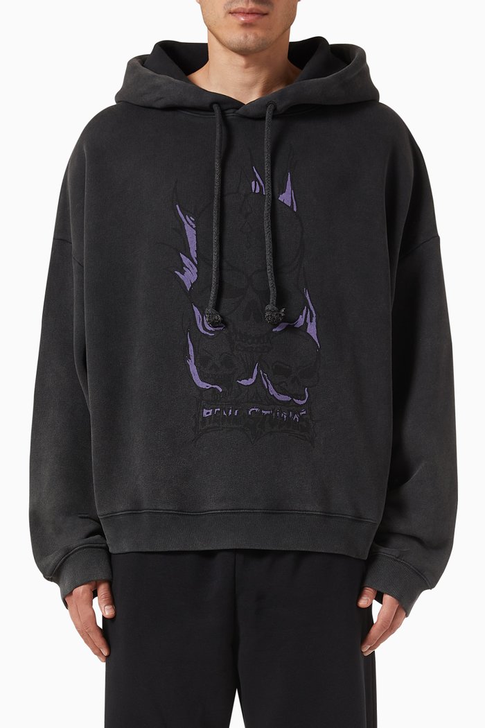 

Printed Hoodie in Cotton Jersey, Grey