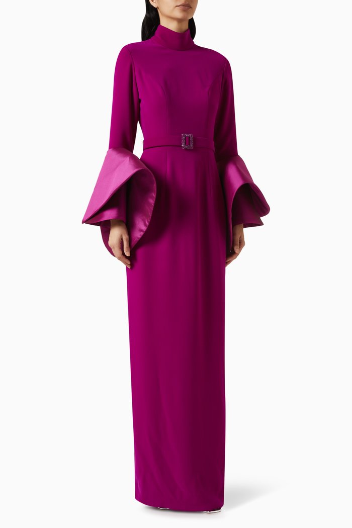 

Coral Belted Dress in Crepe, Purple