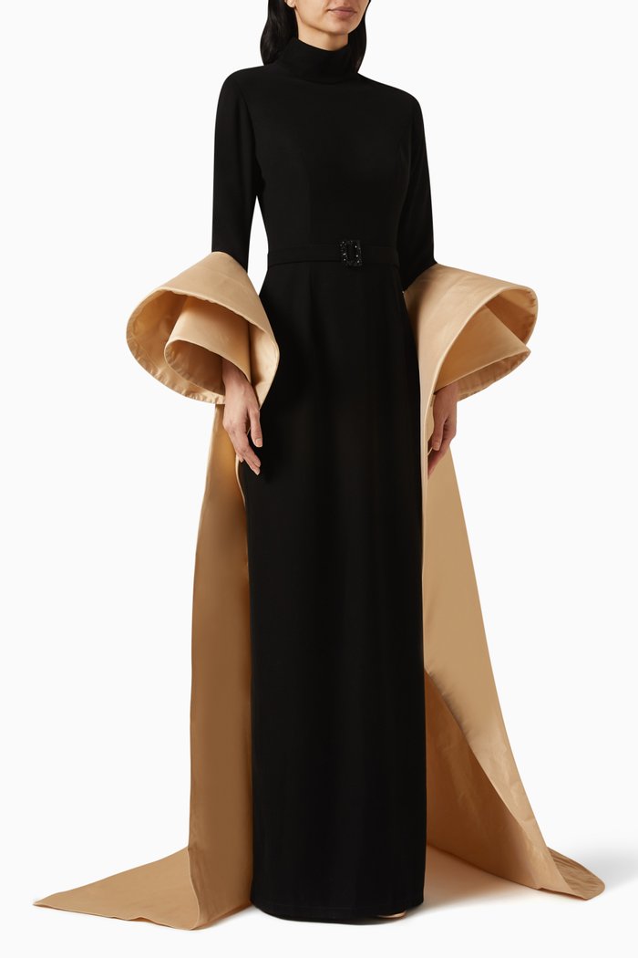 Gala Cape Dress in Crepe, Black