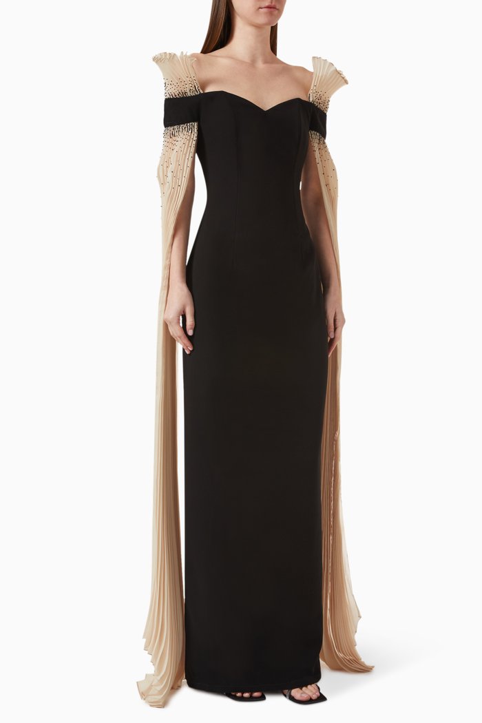 

Gaia Off-shoulder Dress in Crepe-organza, Black