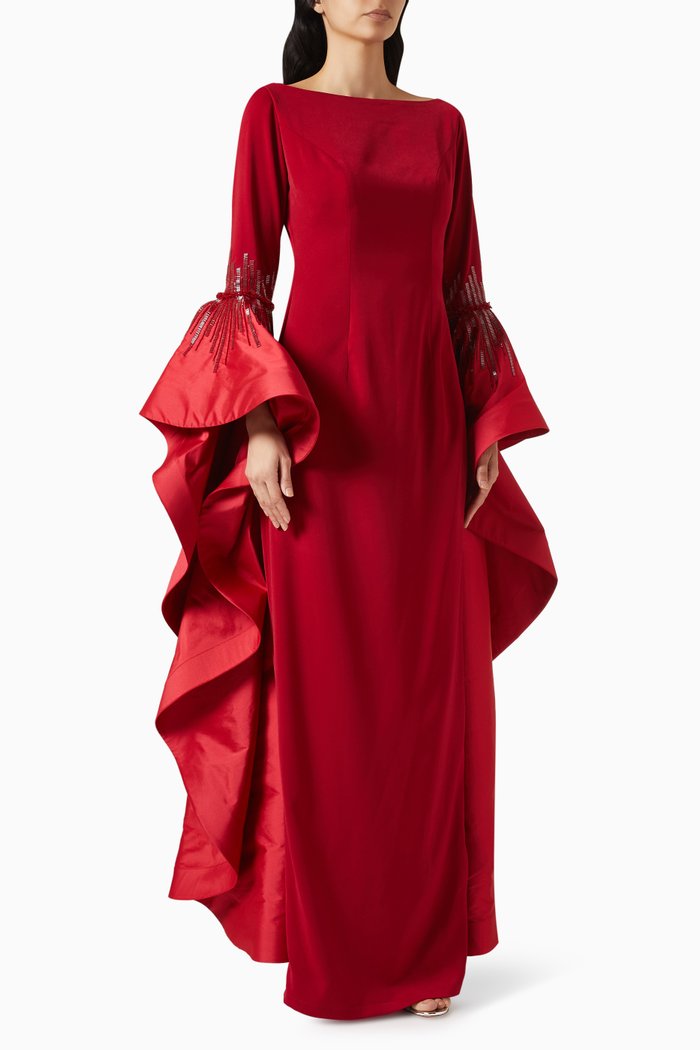 Flame Crystal-embellished Maxi Dress in Crepe, Red