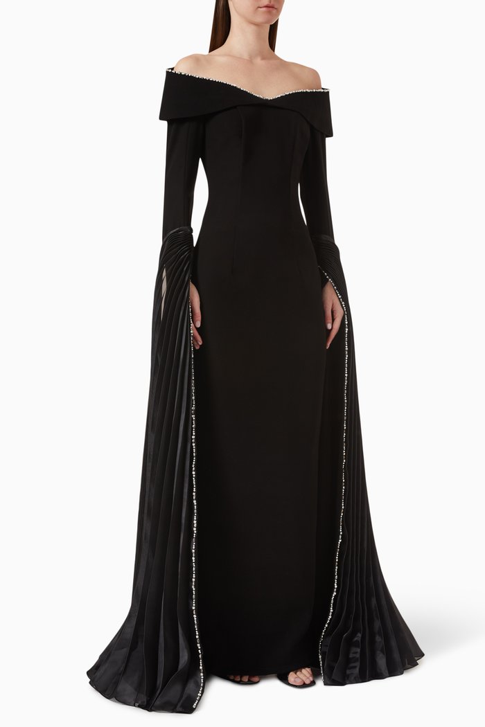

Diamond Crystal-embellished Maxi Dress in Crepe, Black