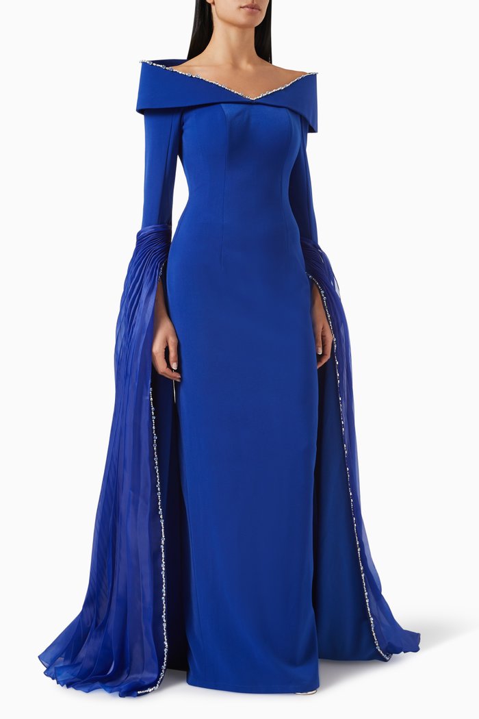 

Sapphire Crystal-embellished Maxi Dress in Crepe, Blue