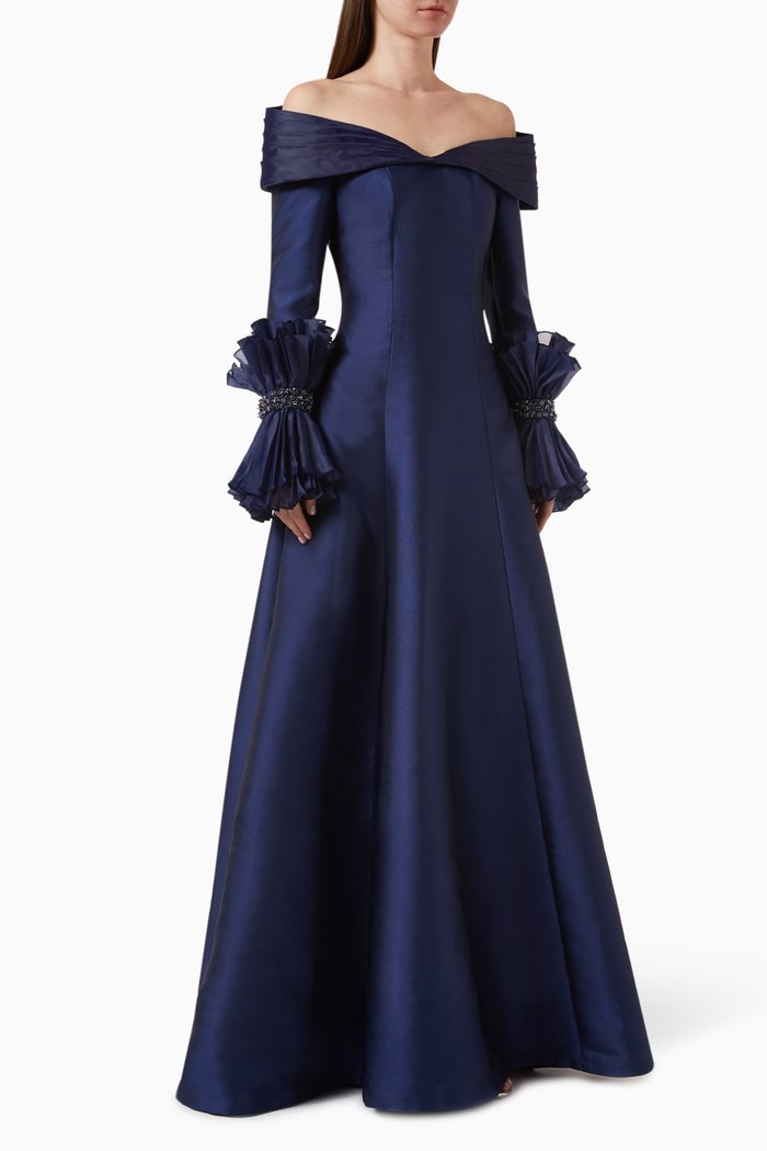 

Azure Off-shoulder Dress in Mikado-organza, Blue