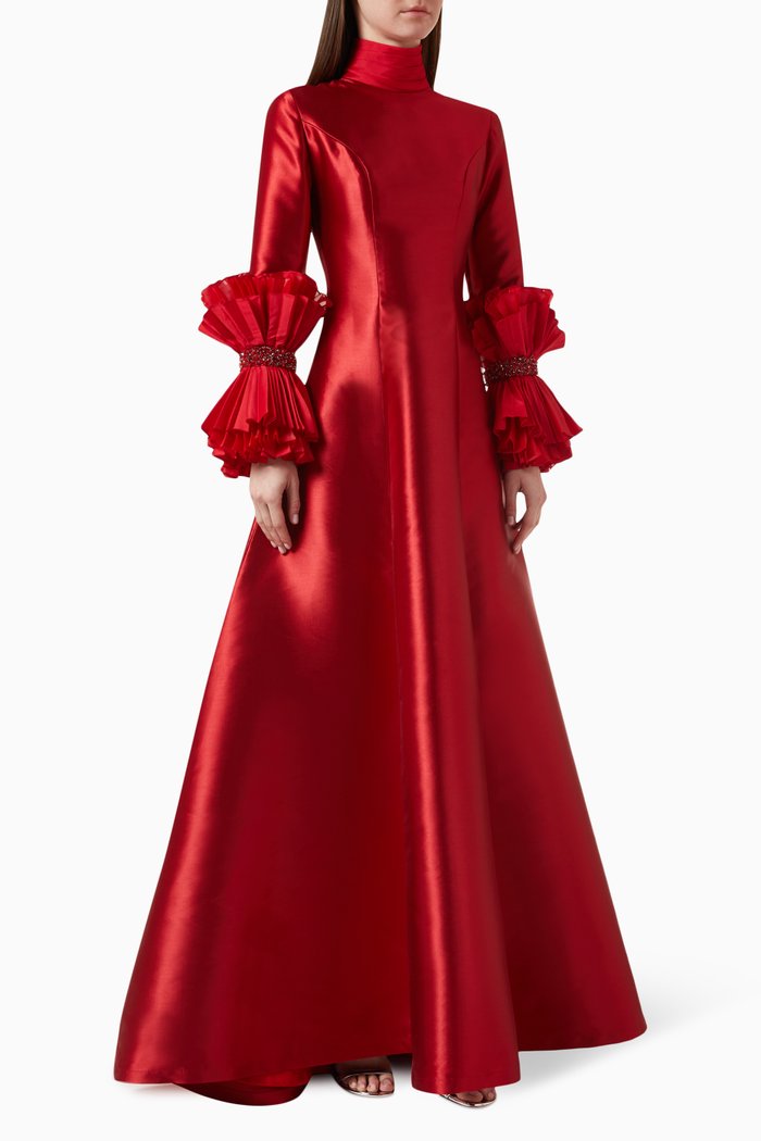

Gilroy Crystal-embellished Dress in Mikado & Silk-taffeta, Red