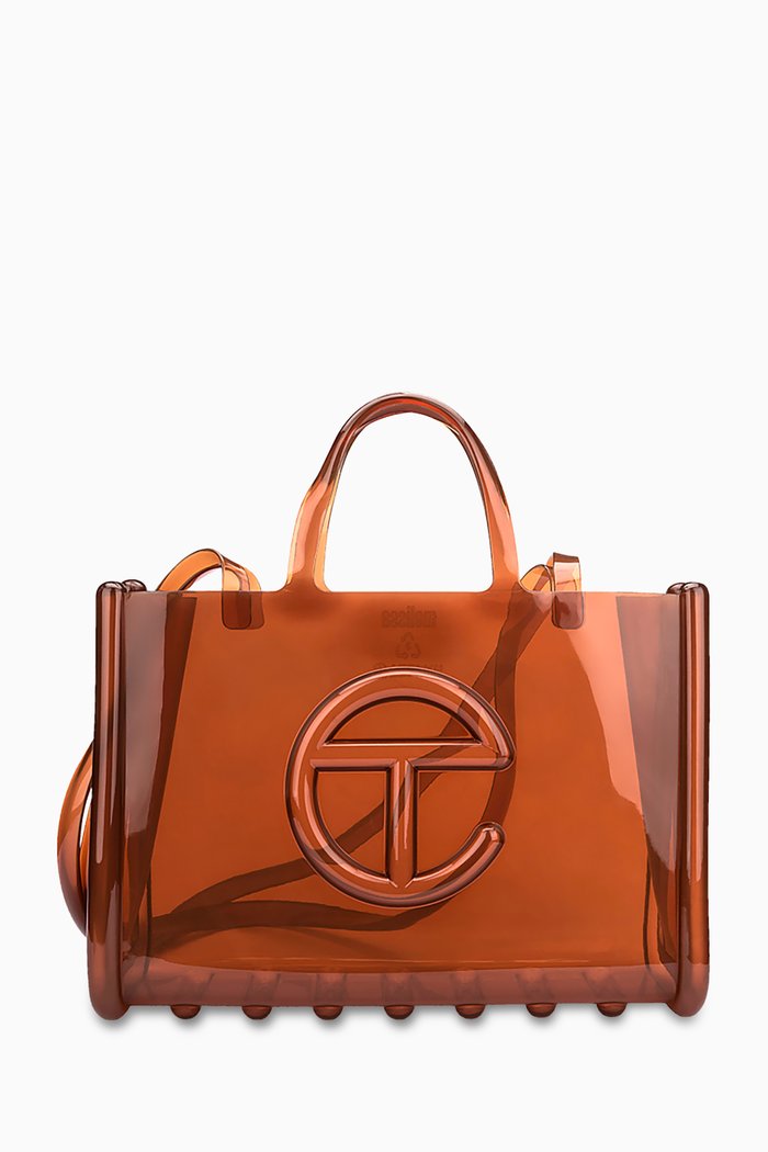 

x Telfar Large Jelly Shopper Tote Bag in PVC, Brown