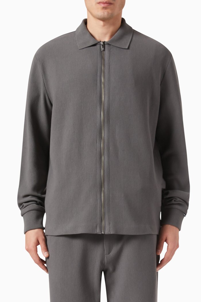 

Parram Zip-up Shirt in Cotton-blend, Grey