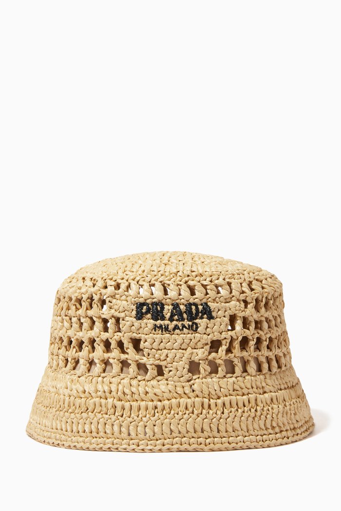 

Logo Crochet Bucket Hat in Woven Fabric, Neutral