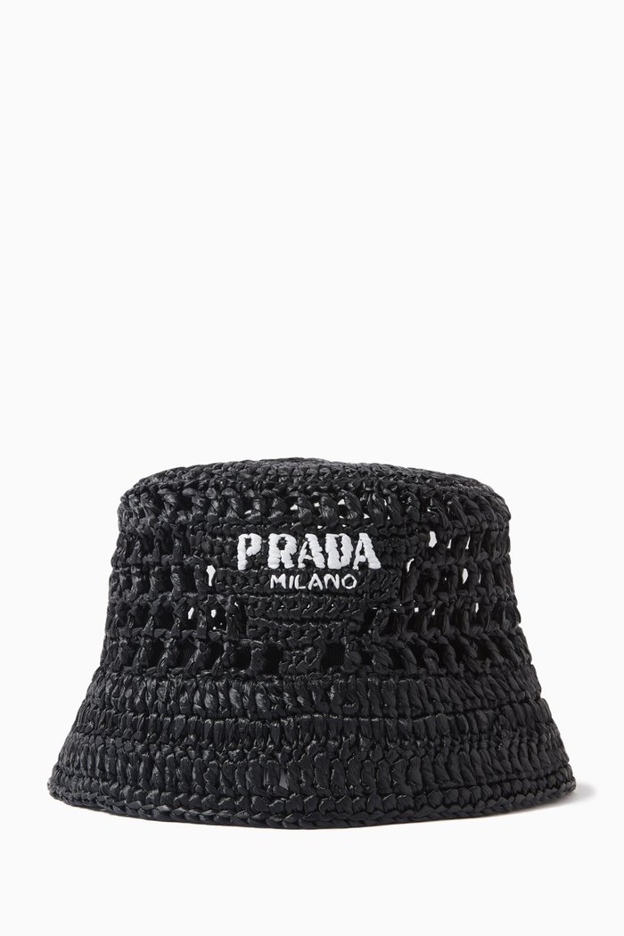 

Logo Crochet Bucket Hat Woven Fabric, Black
