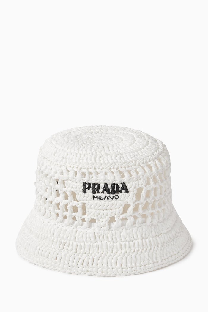 

Logo Crochet Bucket Hat in Woven Fabric, White