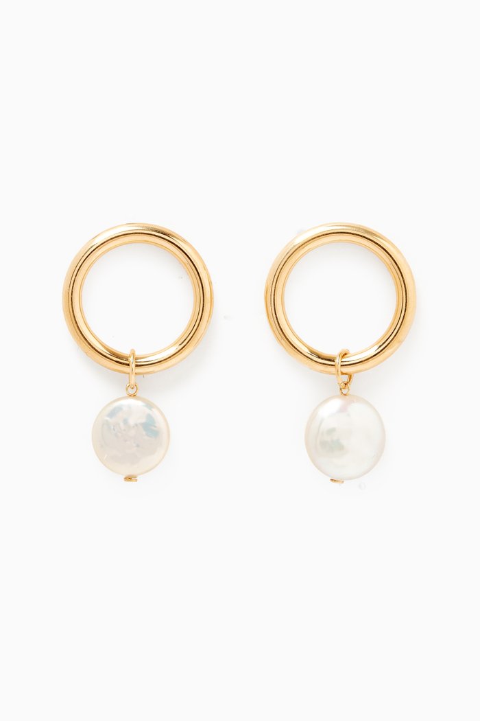 Kiku Coin Pearl Earrings in 18kt Gold, Yellow