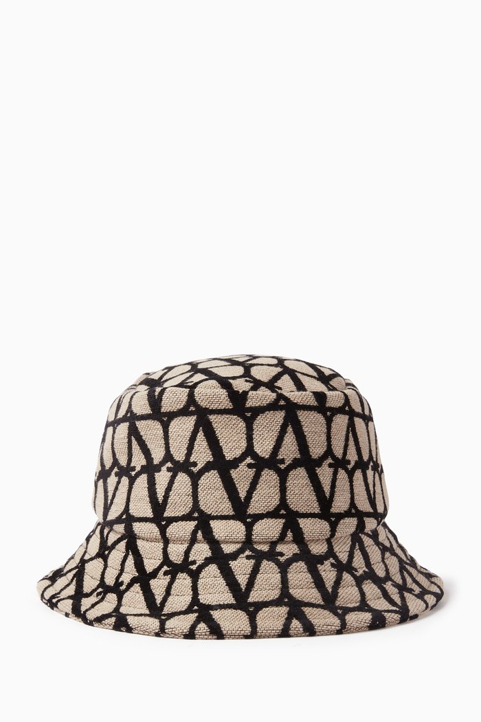 Valentino Garavani VLOGO Signature Bucket Hat in Toile Iconographe Fabric, Neutral