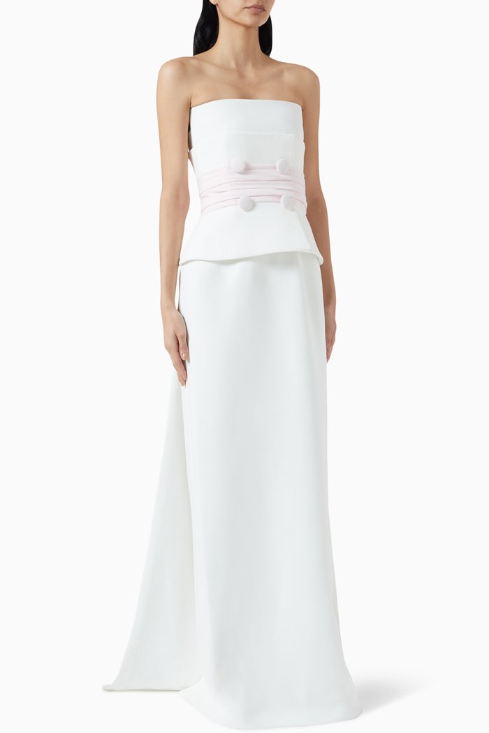 

Strapless Peplum Maxi Dress, White